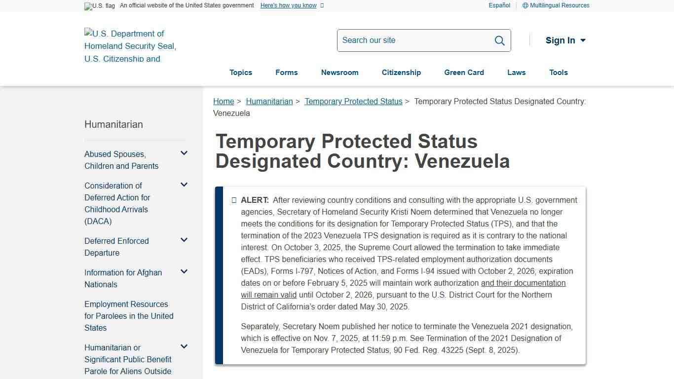 Temporary Protected Status Designated Country: Venezuela USCIS